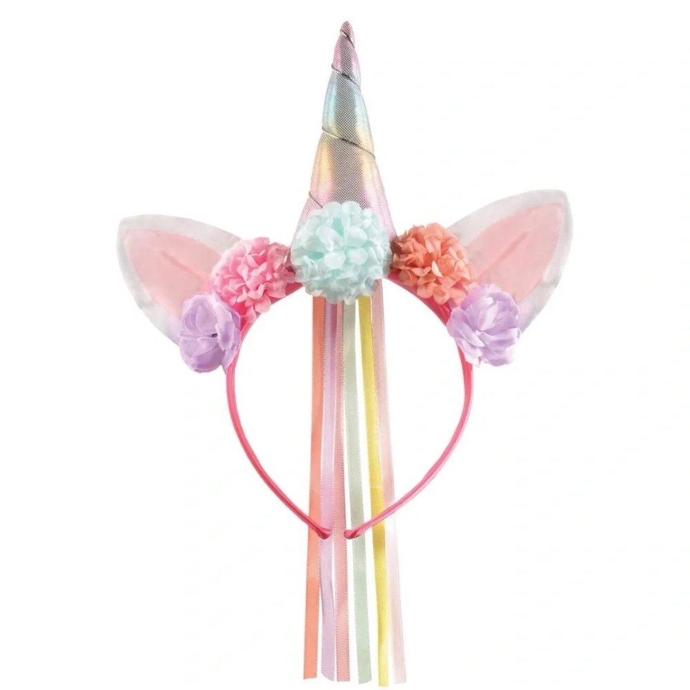 NEW Enchanted Unicorn Headband With Flowers And Ribbons